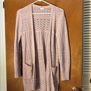SO Open-Front Lace Knit Cardigan in Dusty Rose